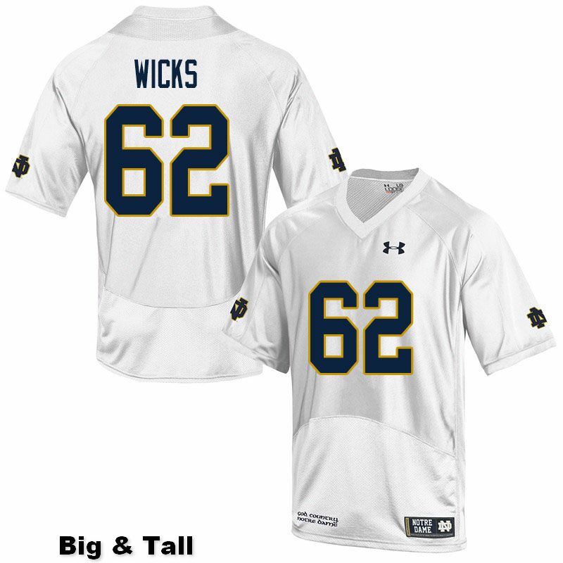 Men's NCAA Notre Dame Fighting Irish #62 Brennan Wicks Stitched College Under Armour Authentic White Big & Tall Football Jersey YO10C53ZP